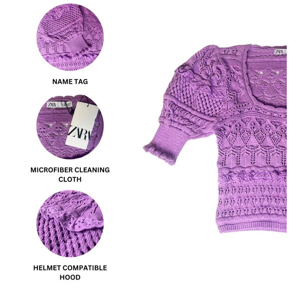 Zara Purple Crochet Top Size S – Short Sleeve, Ruffle Detail Top - Picture 3 of 4